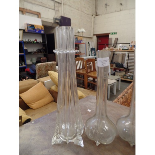 327 - 4 X HEAVY VINTAGE GLASS ROSE VASES.