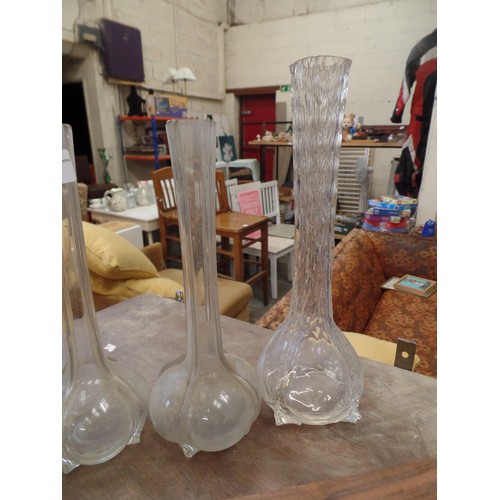 327 - 4 X HEAVY VINTAGE GLASS ROSE VASES.