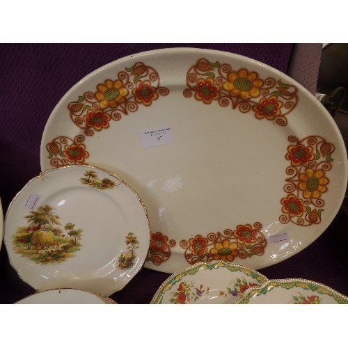 97 - QUANTITY OF MIXED VINTAGE CHINA. MOST WITH PLATE HANGERS. INCLUDES WOODS-JERUSALEM 'BRIER', PHEASANT... 