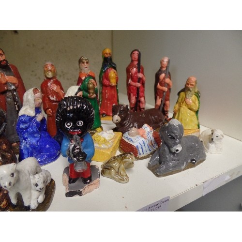 137 - COLLECTION OF PAINTED NATIVITY FIGURES, ALSO A ROBINSONS GOLLY AND A WHIMSIE.