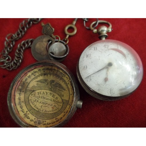 60 - AN ANTIQUE PAIR CASED POCKET WATCH WITH VERGE FUSEE MOVEMENT, BY JOHN TASKER OF FALKINGAM (FOLKINGHA... 