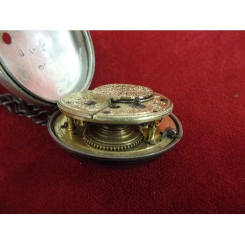 60 - AN ANTIQUE PAIR CASED POCKET WATCH WITH VERGE FUSEE MOVEMENT, BY JOHN TASKER OF FALKINGAM (FOLKINGHA... 