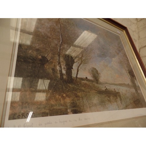 66 - LARGE COROT PRINT 'LA PECHE EN BARQUE AUPRES DES SAULES' [FISHING IN A BOAT NEAR THE WILLOWS] FRAMED... 