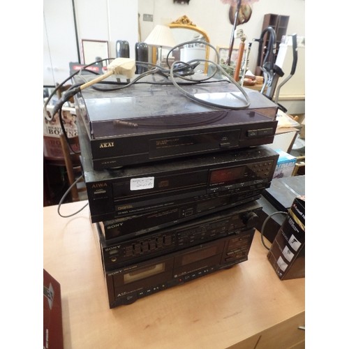 240A - STACKING HIFI SYSTEM. AKAI TURNTABLE, AIWA DIGITAL DISC PLAYER. SONY STEREO TUNER, SONY EQUALISER. S... 