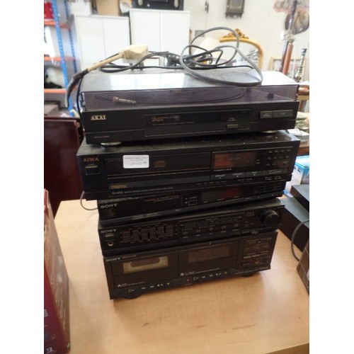 240A - STACKING HIFI SYSTEM. AKAI TURNTABLE, AIWA DIGITAL DISC PLAYER. SONY STEREO TUNER, SONY EQUALISER. S... 