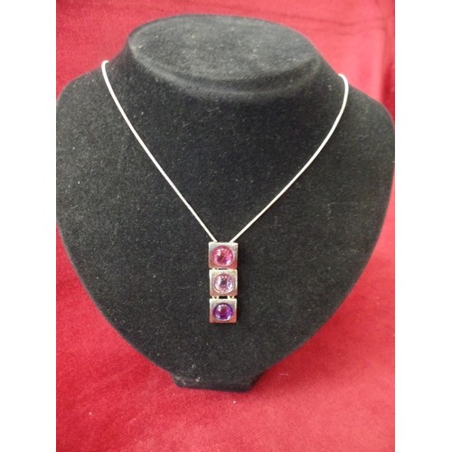 39 - PRETTY SILVER NECKLACE WITH DIAMANTE AND PINK STONES WITH MATCHING EARRINGS AND ANOTHER NECKLACE WIT... 