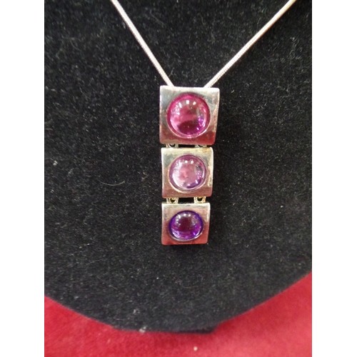 39 - PRETTY SILVER NECKLACE WITH DIAMANTE AND PINK STONES WITH MATCHING EARRINGS AND ANOTHER NECKLACE WIT... 