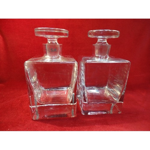 3 - PAIR OF SQUARE CONTEMPORARY STYLE SPIRIT DECANTERS BY LSA INTERNATIONAL GLASS - 22CM