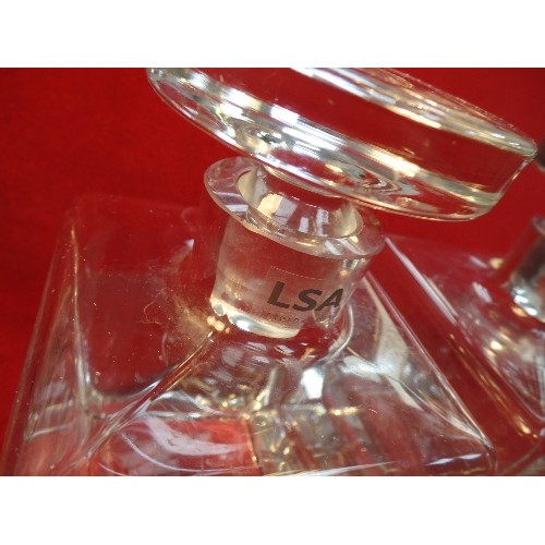 3 - PAIR OF SQUARE CONTEMPORARY STYLE SPIRIT DECANTERS BY LSA INTERNATIONAL GLASS - 22CM