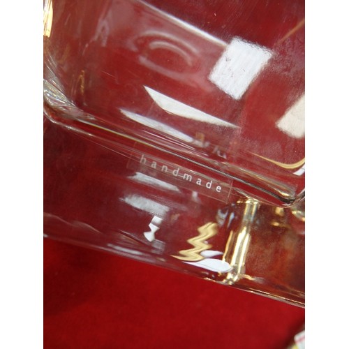 3 - PAIR OF SQUARE CONTEMPORARY STYLE SPIRIT DECANTERS BY LSA INTERNATIONAL GLASS - 22CM