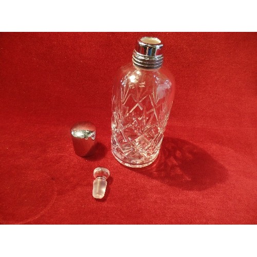 2 - PAIR OF GOOD QUALITY HEAVY CRYSTAL BOTTLE DECANTERS WITH GLASS STOPPERS AND PLATED LIDS - 18CM