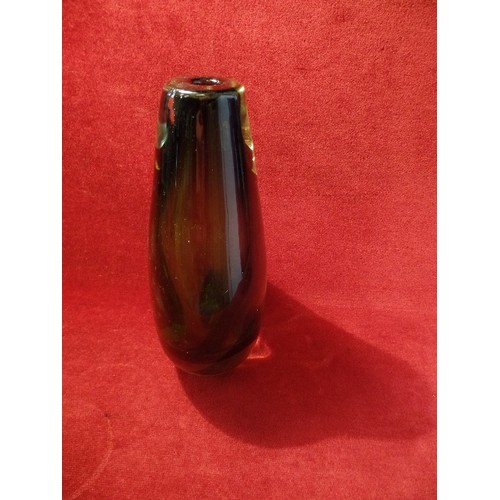 4 - A 1960'S HEAVY CASE GLASS MURANO VASE IN FOREST GREEN AND CLEAR -PROBABLY SOMMERSO - 21CM