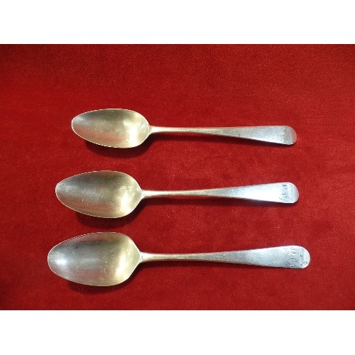 26 - THREE GEORGIAN BRITANNIA SILVER (.958 SILVER) SERVING SPOONS BY JAMES PAYNE - 172 GRAMS