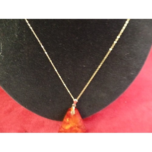 37 - A BEAUTIFUL & VERY LARGE AMBER PENDANT WITH ORGANIC INCLUSIONS (6CM X 4CM), WITH A 14CT GOLD CLASP O... 