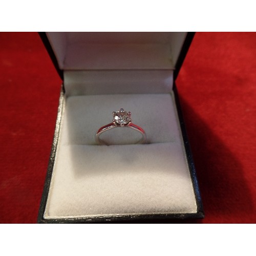 39 - 18CT WHITE GOLD RING SET WITH A BRILLIANT CUT SOLITAIRE DIAMOND .50 CARAT - SIZE J - 2.5 GRAMS