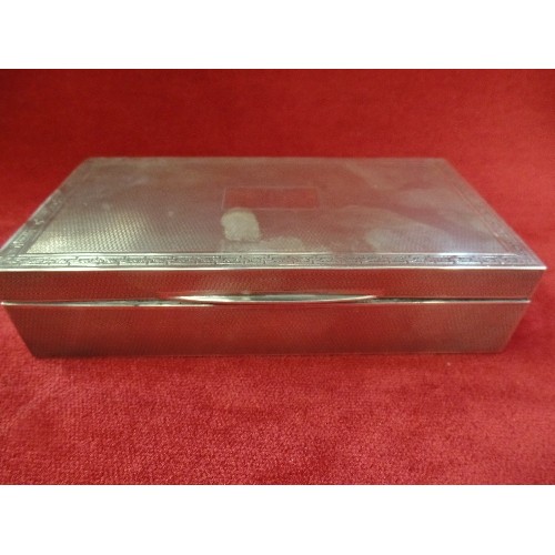 35D - A 1920'S STERLING SILVER CIGARETTE BOX WITH ENGINE TURNED DESIGN. CEDAR LINED. ENGLISH HALLMARKS RUB... 