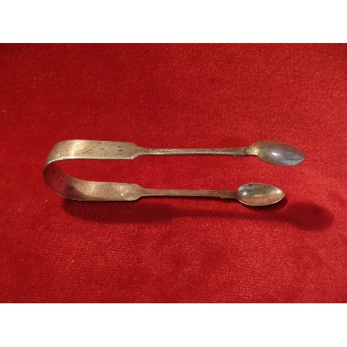 28 - VICTORIAN STERLING SILVER SUGAR TONGS, FIDDLE PATTERN, EXETER 1843, JAMES ANDREW PAGE - 29 GRAMS