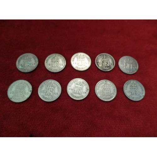 77 - COLLECTION OF GEORGE VI SILVER CONTENT SIXPENCE COINS - ALL YEARS 1937 TO 1946