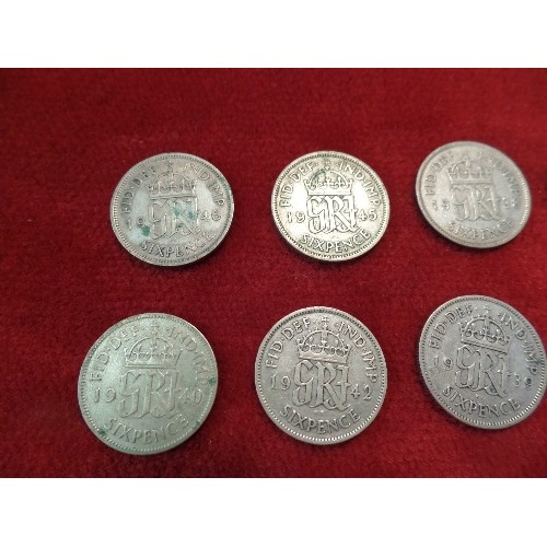 77 - COLLECTION OF GEORGE VI SILVER CONTENT SIXPENCE COINS - ALL YEARS 1937 TO 1946