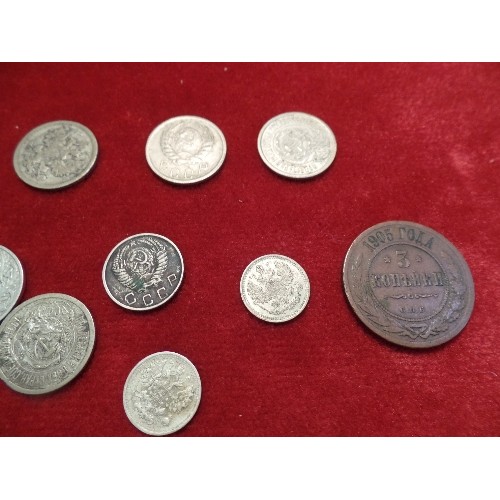 80 - TRAY OF INTERESTING RUSSIAN COINS INC 5 KOPEK 1790 CATHERINE THE GREAT, 5 KOPEK 1875 ALEXANDER 11, 1... 