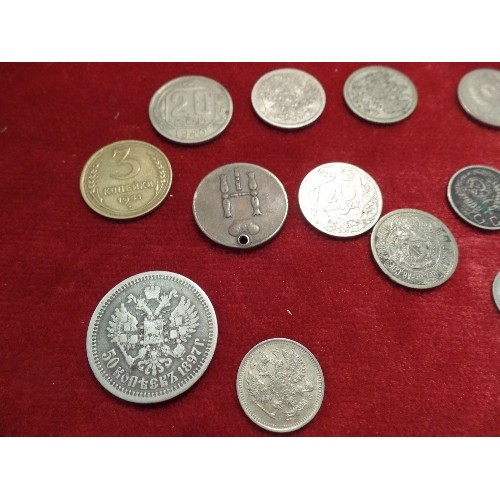 80 - TRAY OF INTERESTING RUSSIAN COINS INC 5 KOPEK 1790 CATHERINE THE GREAT, 5 KOPEK 1875 ALEXANDER 11, 1... 