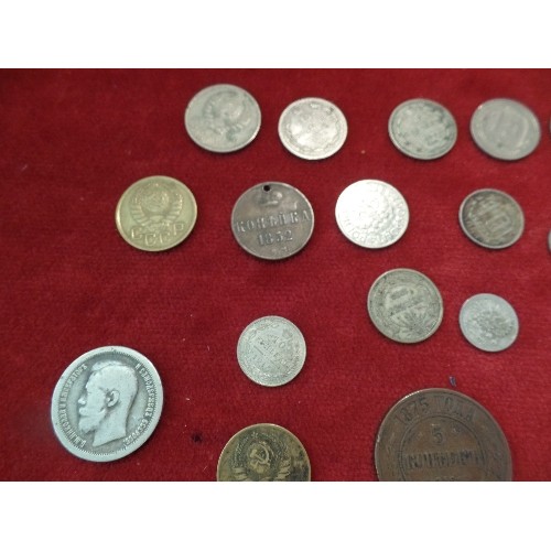 80 - TRAY OF INTERESTING RUSSIAN COINS INC 5 KOPEK 1790 CATHERINE THE GREAT, 5 KOPEK 1875 ALEXANDER 11, 1... 