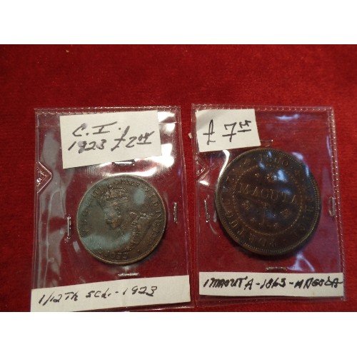 82 - TUB OF MIXED COINS, BRITISH AND FOREIGN, SOME SILVER. INCLUDES WILLIAM & MARY HALFPENNY 1694, GEO II... 