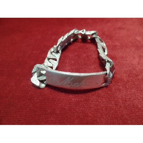 56D - A HEAVY SILVER I.D. BRACELET LIGHTLY MARKED WITH NAME (MAHIS) WEIGHT 51.35