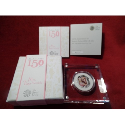 70 - TWO ROYAL MINT 150TH ANNIVERSARY OF BEATRIX POTTER 2016, UK SILVER PROOF 50p COINS, ONE DEPICTING MR... 