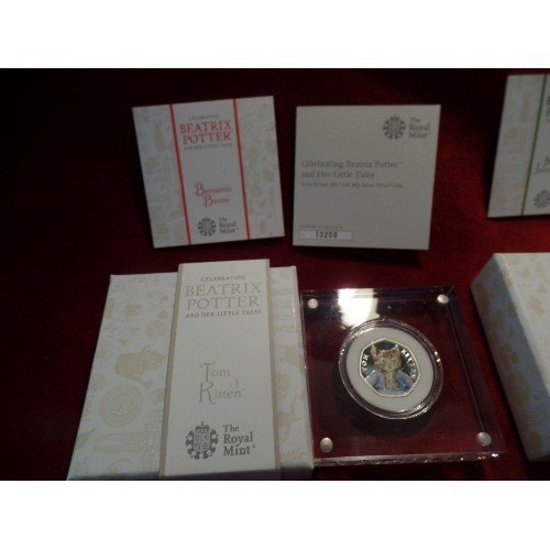 71 - THREE ROYAL MINT BEATRIX POTTER 2017, UK SILVER PROOF 50p COINS, BENJAMIN BUNNY, TOM KITTEN AND JERE... 