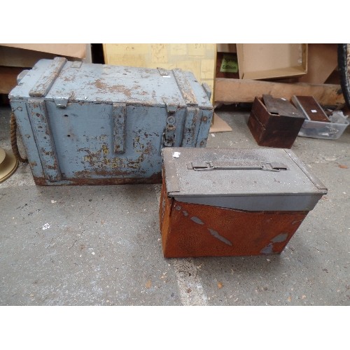 401 - TWO VINTAGE MILITARY AMMO BOXES, ONE WOOD, ONE METAL