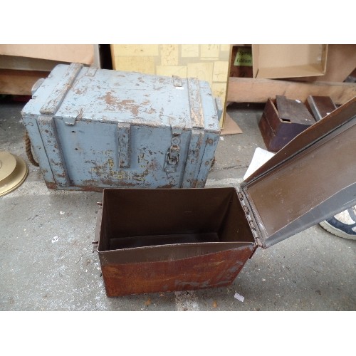 401 - TWO VINTAGE MILITARY AMMO BOXES, ONE WOOD, ONE METAL