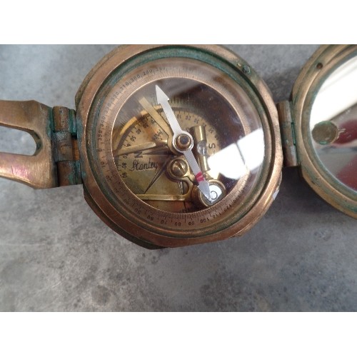 104A - A VINTAGE STANLEY LONDON NAUTICAL COMPASS TOGETHER WITH A VINTAGE COPPER PUNCH BOWL, LADLE AND 6 PUN... 