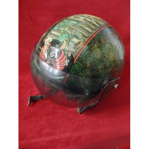 240 - CUSTOMISED FIBREGLASS MOTORCYCLE HELMET WITH DARK GREEN  & GOLD SPARKLY FINISH. TRANSFERS RUNNING FR... 