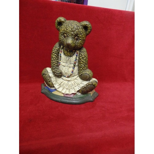 80 - CAST IRON TEDDY BEAR DOORSTOP. PAINTED.