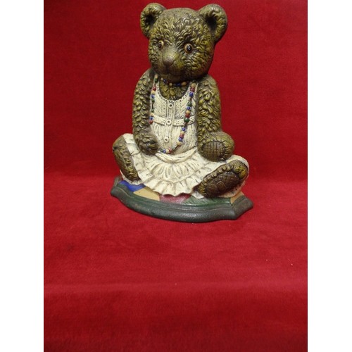 80 - CAST IRON TEDDY BEAR DOORSTOP. PAINTED.