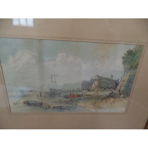 87 - WATERCOLOUR OF WATERSIDE SCENE. FRAMED/GLAZED.