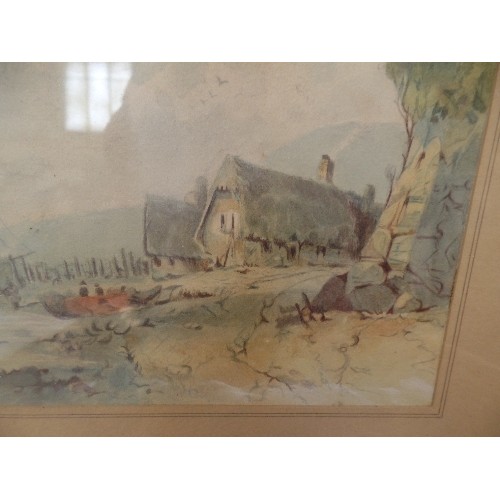 87 - WATERCOLOUR OF WATERSIDE SCENE. FRAMED/GLAZED.