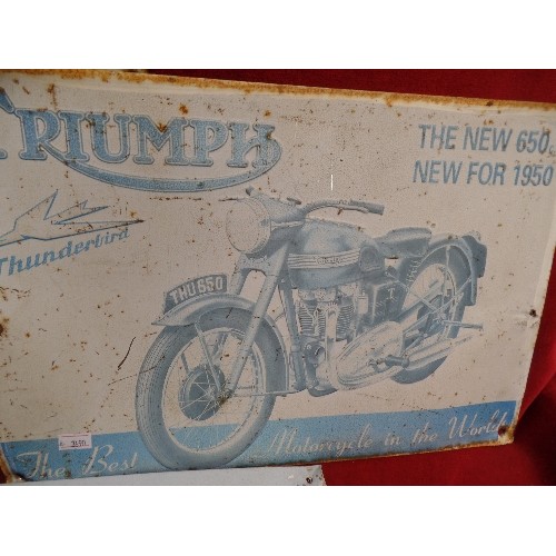 102 - TIN WALL SIGNS, BSA, NORTON AND TRIUMPH MOTORCYCLES.