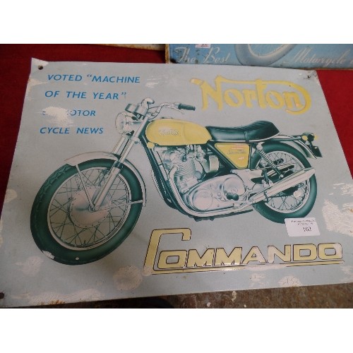 102 - TIN WALL SIGNS, BSA, NORTON AND TRIUMPH MOTORCYCLES.