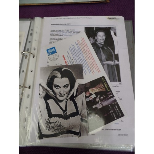 104 - FOLDER OF SIGNED CELEBRITY PHOTOGRAPHS. YVONNE DE CARLO, TIMOTHY WEST, QUINCY JONES, RAYMOND BRIGGS ... 