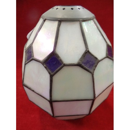 112 - SMALL TIFFANY STYLE LIGHT SHADE. EGG-SHAPED. PALE OPALINE GLASS.