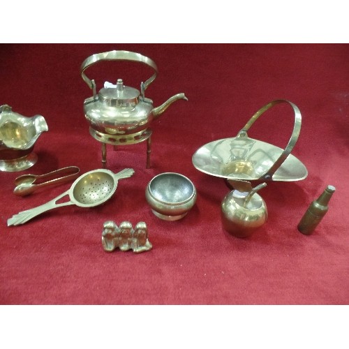 113 - COLLECTION OF VINTAGE BRASSWARE. INC TINY 'HEAR NO EVIL' ETC MONKEYS, SUGAR NIPS, DISHES ETC.