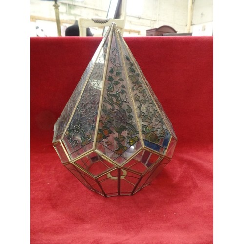 120 - ATTRACTIVE HAND DECORATED GLASS LANTERN LIGHT SHADE.