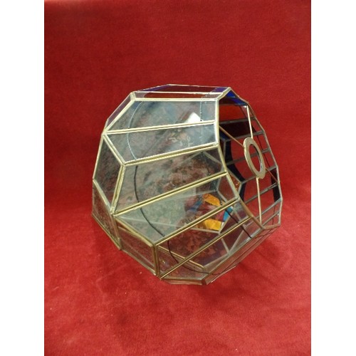 120 - ATTRACTIVE HAND DECORATED GLASS LANTERN LIGHT SHADE.