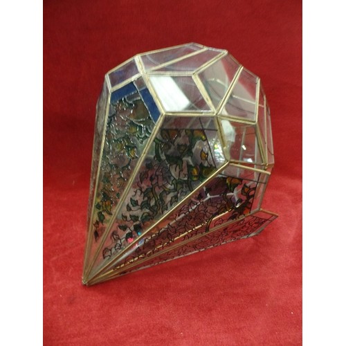 120 - ATTRACTIVE HAND DECORATED GLASS LANTERN LIGHT SHADE.