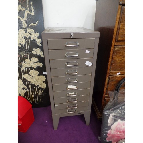 147 - SMALL A4 SHALLOW DRAWER FILING CABINET. 10 DRAWERS. 73CM H.