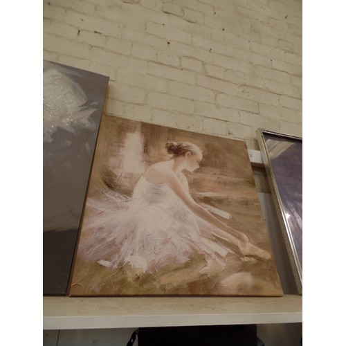 68 - 2 X BALLERINA CANVAS PICTURES. ONE HAS GLITTER TUTU.