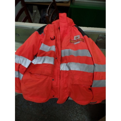 156 - ROYAL MAIL RED T-SHIRTS AND HI-VIS WATERPROOF RED JACKETS ETC.