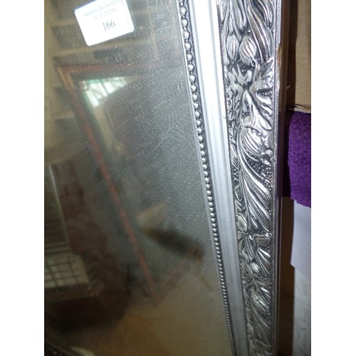 166 - LARGE ANTIQUE METAL EFFECT FRAMED WALL MIRROR. BEVELLED GLASS. BRAND-NEW BUT SMALL CRACK IN 1 CORNER... 